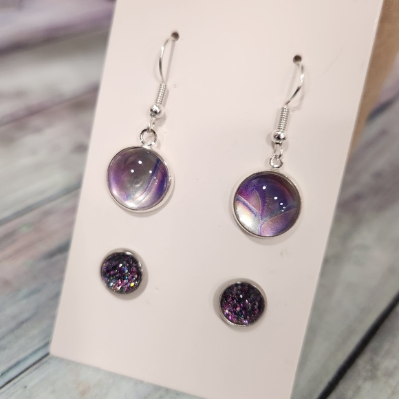 Handmade Jewelry - Chic Silver and Purple Earrings Set